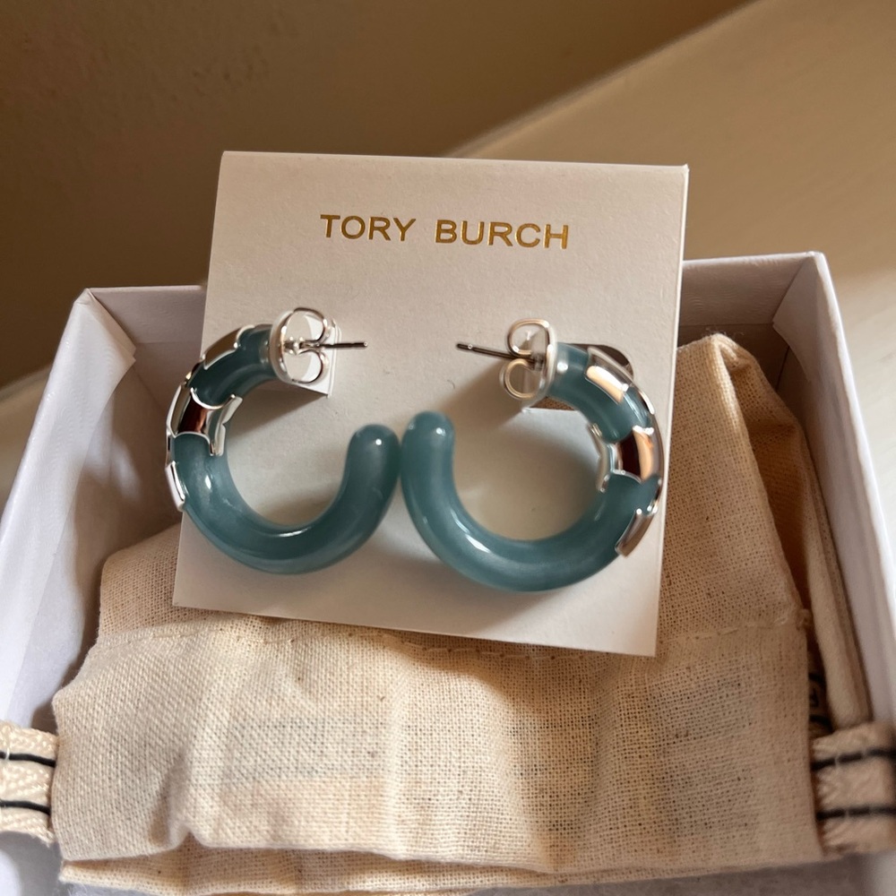 Tory Burch Silver and Blue hoop Earrings